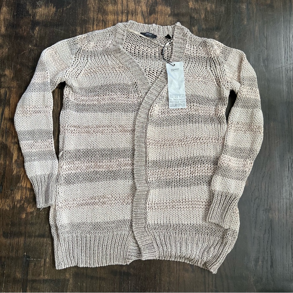 Womens Vintage Esprit Striped Knit Grey Silver Cardigan Sweater Top Deadstock M
